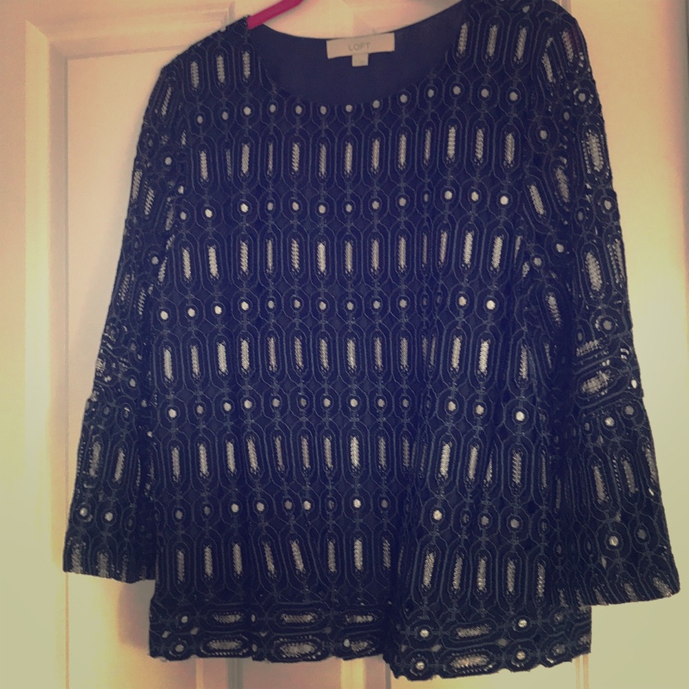 Loft lace, navy tank lining, bell sleeves M